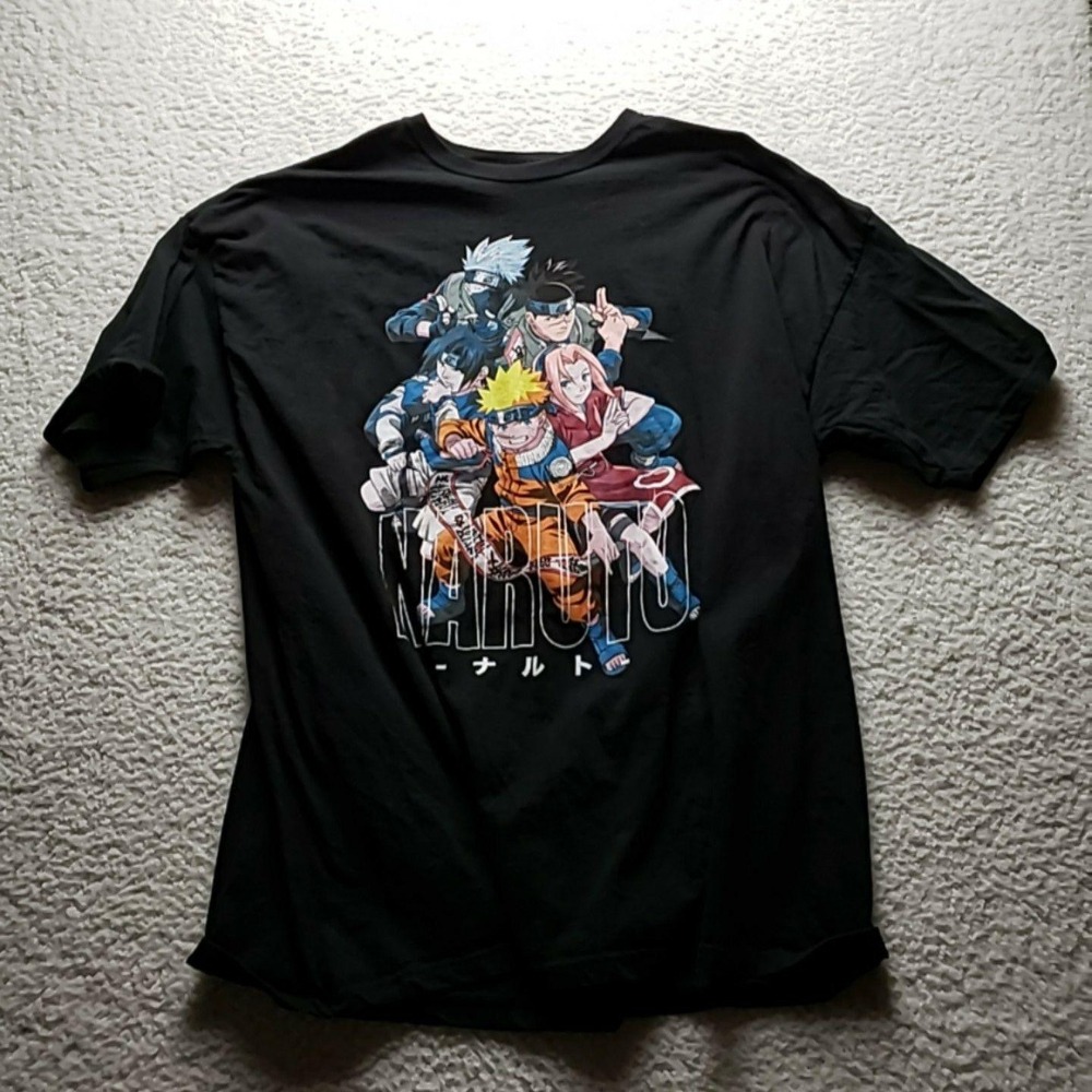 Naruto Shirt Mens 3XL Black Naruto Kakashi Sasuke Sakura Graphic Tee Tagless
